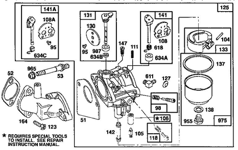 Carburetor Diagram and Parts List for 259700  Briggs and Stratton Engine